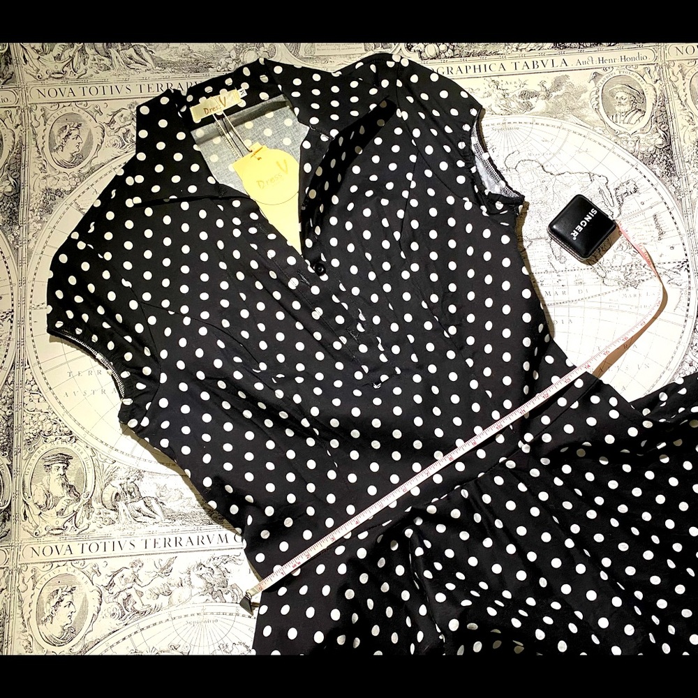 Vintage style polka dot dress black polka dot M